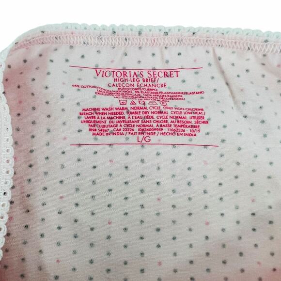 Victoria's Secret Panty Pale Pink Black Polka Dot Lace Inlay High Leg Brief Larg - Picture 3 of 6